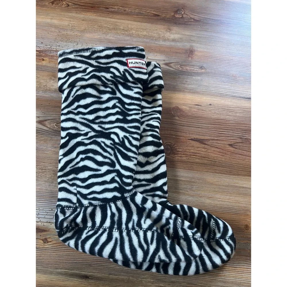 Hunter Zebra Print Fleece Welly Boot Liners Black White Womens Size M 5-7